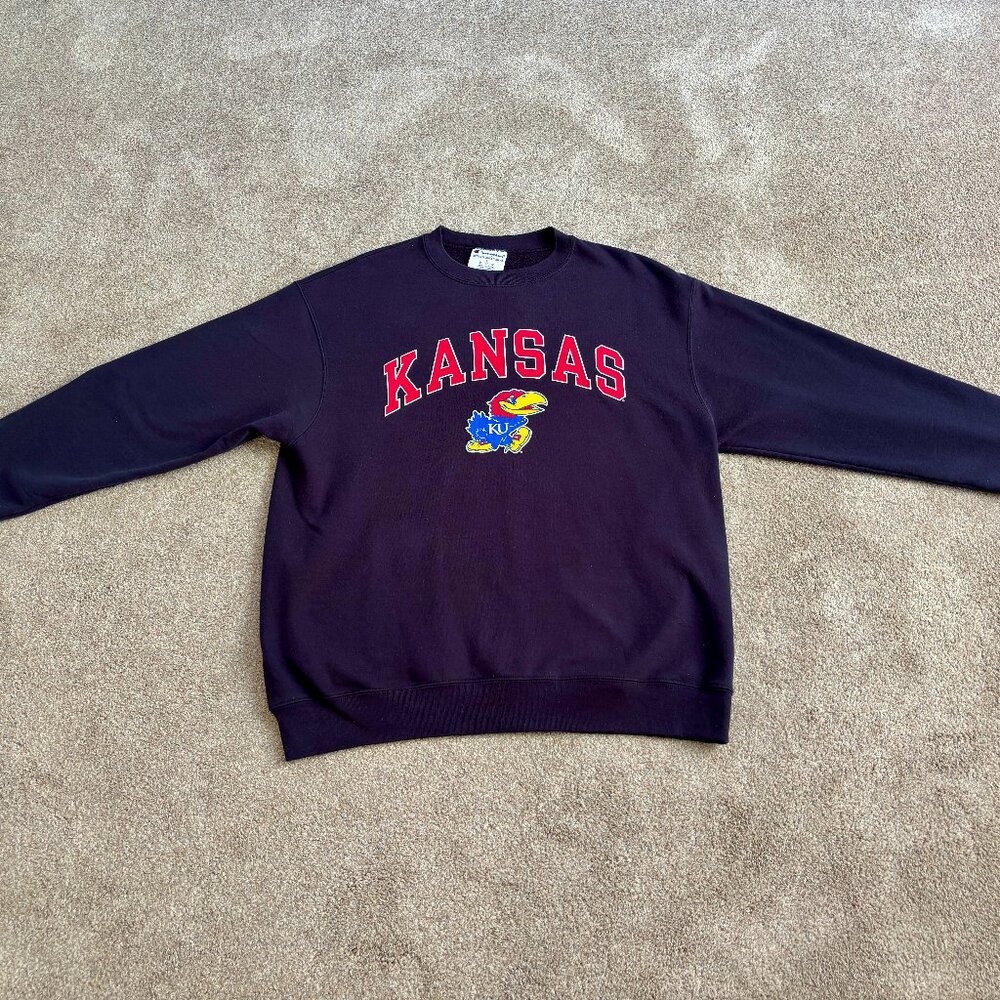Champion Men's Kansas Jayhawks Dark Blue Sweatshirt Sized Large